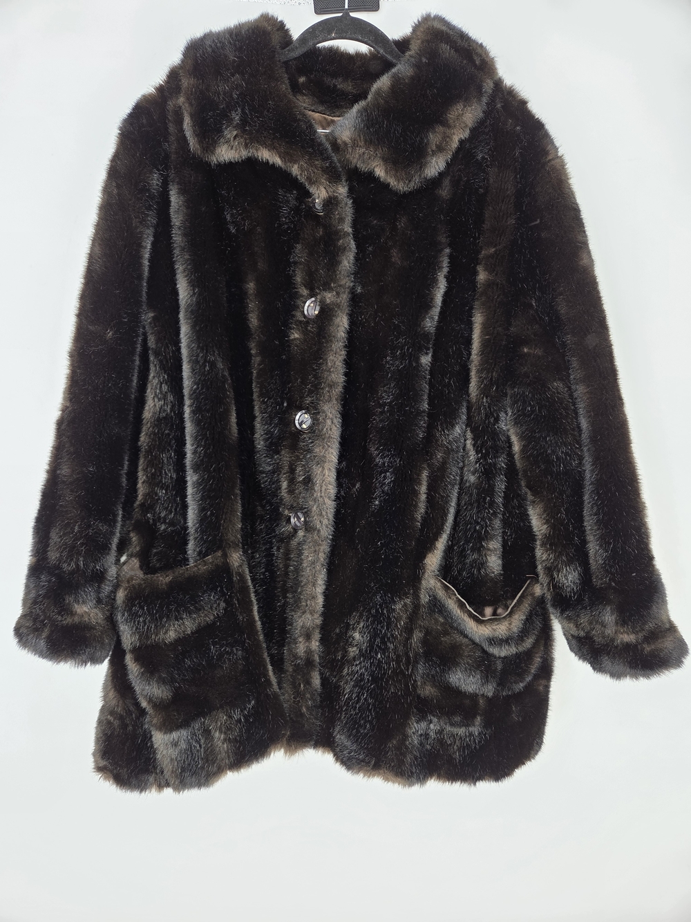 Plush Dark Brown Faux Fur Pea Coat